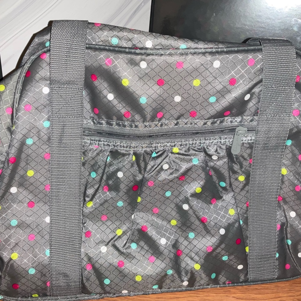 Stylish Gray Polka Dot Baby Bag - Like New